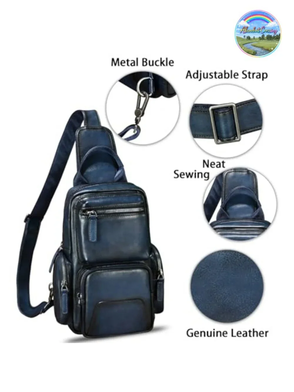 Genuine Leather Sling Bag Crossbody Hiking Daypack Handmade Chest Bag